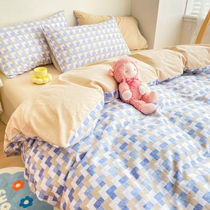 91家纺网 家纺一手货源 找家纺 凌鼎 2025新款40支13372全棉印花四件套小香风蓝