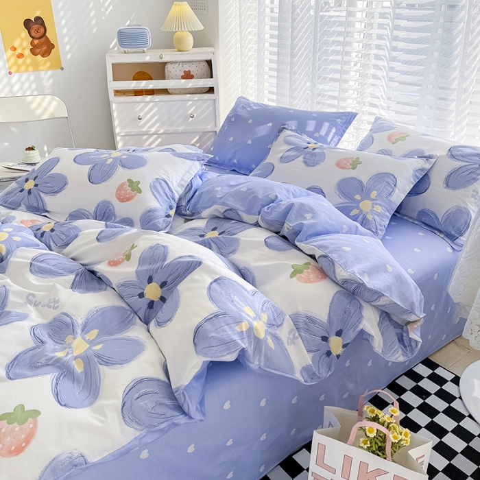 91家纺网 家纺一手货源 找家纺 卡普家居 2025新款全棉13070单品被套蓝色甜心