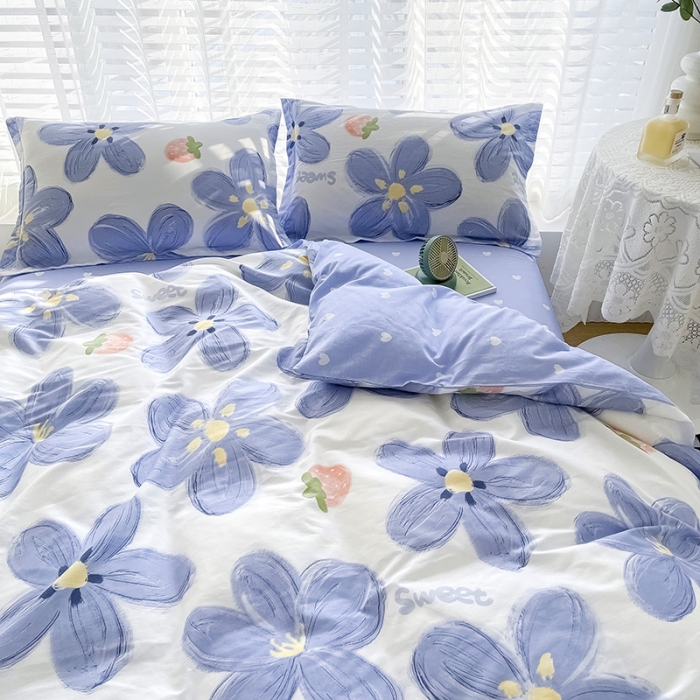 91家纺网 家纺一手货源 找家纺 卡普家居 2025新款全棉13070单品被套蓝色甜心