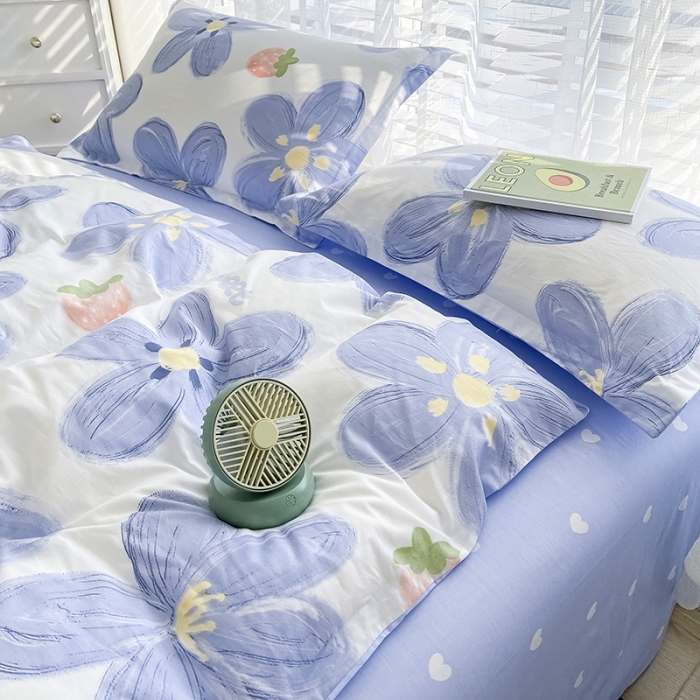 91家纺网 家纺一手货源 找家纺 卡普家居 2025新款全棉13070单品被套蓝色甜心