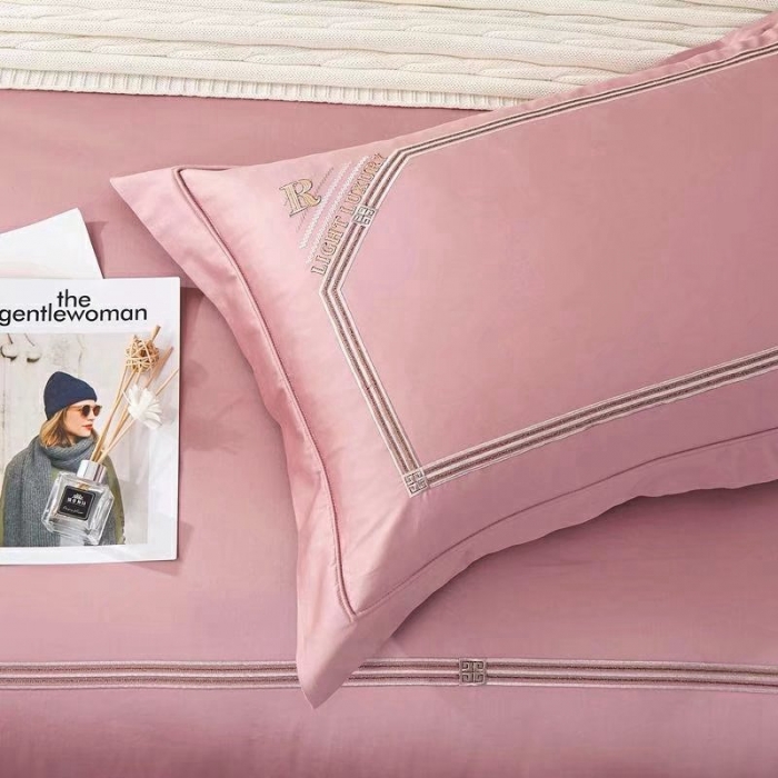 91家纺网 家纺一手货源 找家纺 威克凯丽2022全工艺绣花100支长绒棉四件套兰迪摩尔-豆沙