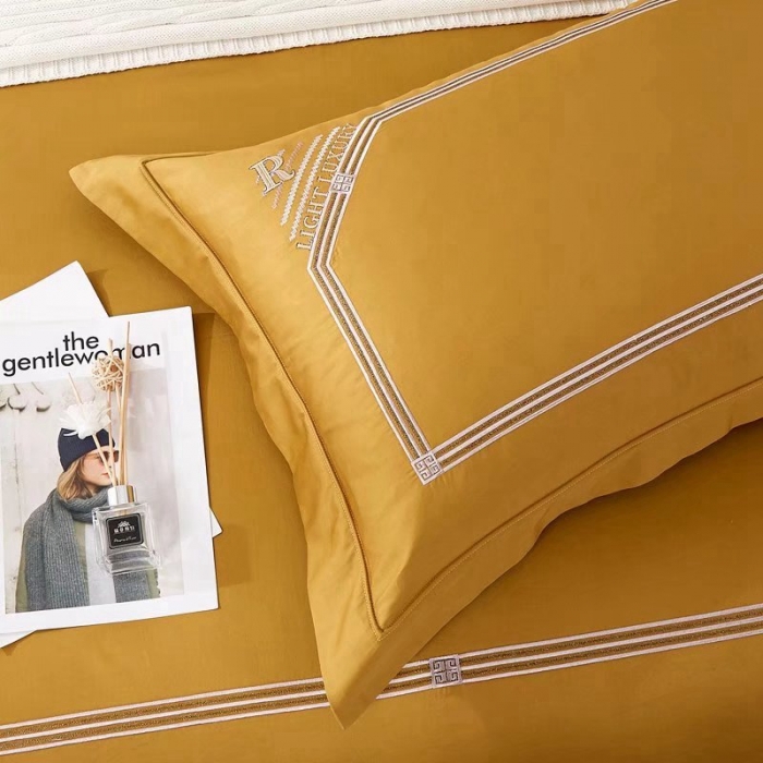 91家纺网 家纺一手货源 找家纺 威克凯丽2022全工艺绣花100支长绒棉四件套兰迪摩尔-黄