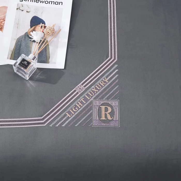 91家纺网 家纺一手货源 找家纺 威克凯丽2022全工艺绣花100支长绒棉四件套兰迪摩尔-灰