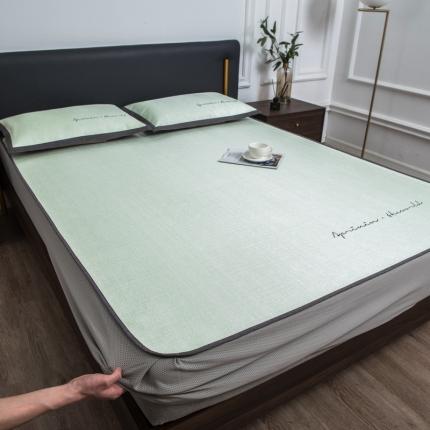 初暖 2022新款纯色刺绣冰丝席-网布床笠款-翡翠绿