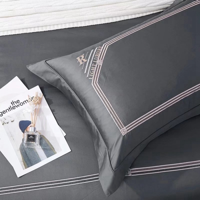 91家纺网 家纺一手货源 找家纺 威克凯丽2022全工艺绣花100支长绒棉四件套兰迪摩尔-灰