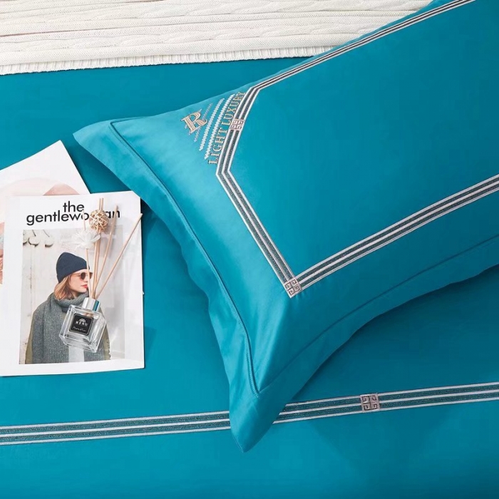 91家纺网 家纺一手货源 找家纺 威克凯丽2022全工艺绣花100支长绒棉四件套兰迪摩尔-蓝