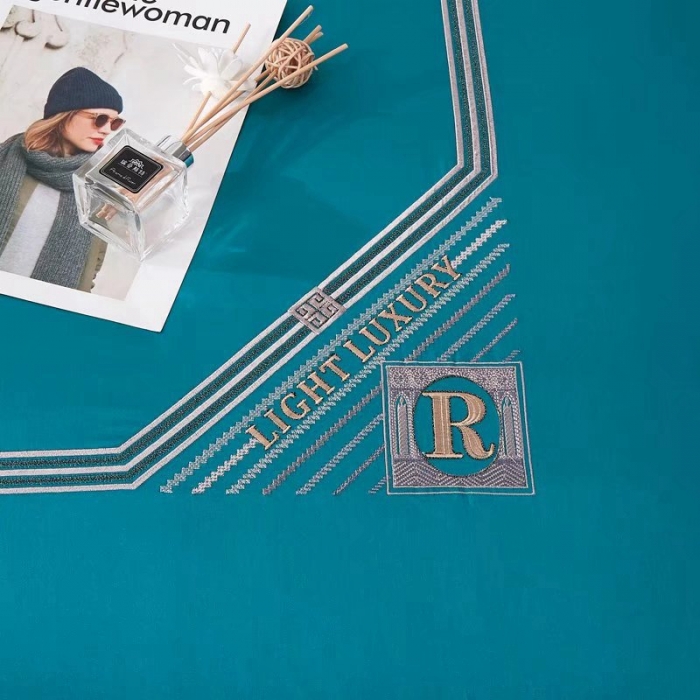 91家纺网 家纺一手货源 找家纺 威克凯丽2022全工艺绣花100支长绒棉四件套兰迪摩尔-蓝