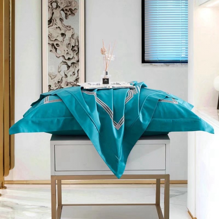 91家纺网 家纺一手货源 找家纺 威克凯丽2022全工艺绣花100支长绒棉四件套兰迪摩尔-蓝