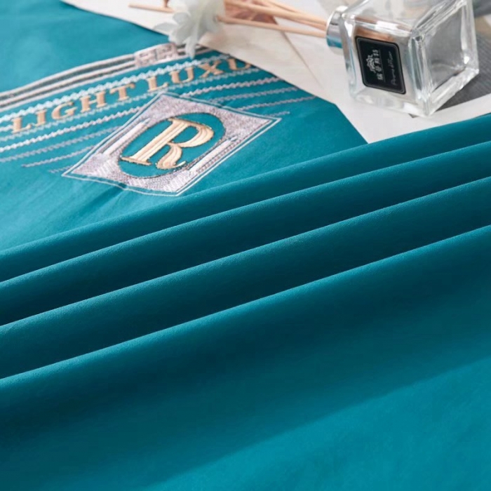 91家纺网 家纺一手货源 找家纺 威克凯丽2022全工艺绣花100支长绒棉四件套兰迪摩尔-蓝