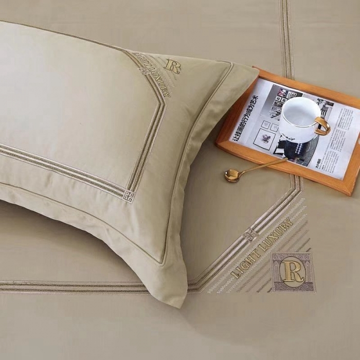 91家纺网 家纺一手货源 找家纺 威克凯丽2022全工艺绣花100支长绒棉四件套兰迪摩尔-米灰