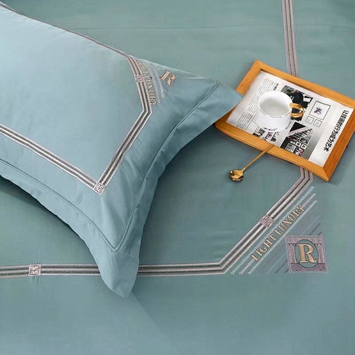 91家纺网 家纺一手货源 找家纺 威克凯丽2022全工艺绣花100支长绒棉四件套兰迪摩尔-浅蓝