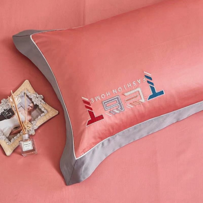 91家纺网 家纺一手货源 找家纺 威克凯丽2022全工艺绣花100支长绒棉四件套西雅图-粉