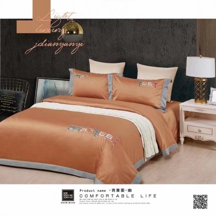 91家纺网 家纺一手货源 找家纺 威克凯丽2022全工艺绣花100支长绒棉四件套西雅图-咖