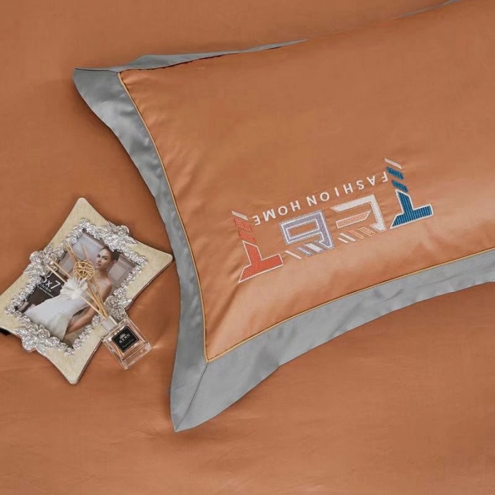 91家纺网 家纺一手货源 找家纺 威克凯丽2022全工艺绣花100支长绒棉四件套西雅图-咖