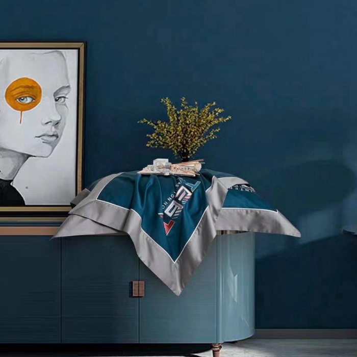 91家纺网 家纺一手货源 找家纺 威克凯丽2022全工艺绣花100支长绒棉四件套西雅图-蓝