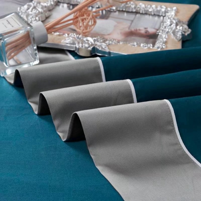 91家纺网 家纺一手货源 找家纺 威克凯丽2022全工艺绣花100支长绒棉四件套西雅图-蓝