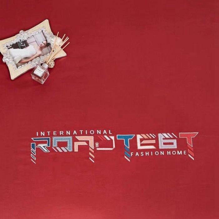 91家纺网 家纺一手货源 找家纺 威克凯丽2022全工艺绣花100支长绒棉四件套西雅图-铁锈红