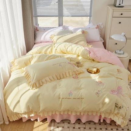 91家纺网 家纺一手货源 找家纺 包小包 2024春夏新款韩版蝶舞系列臻丝棉四件套 芝芝桃桃