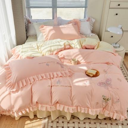 91家纺网 家纺一手货源 找家纺 包小包 2024春夏新款韩版蝶舞系列臻丝棉四件套 清新桔