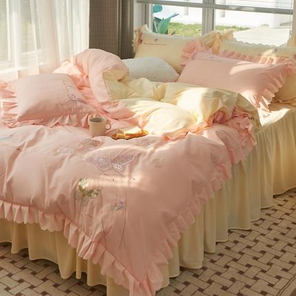 包小包 2024春夏新款韩版蝶舞系列臻丝棉四件套 清新桔