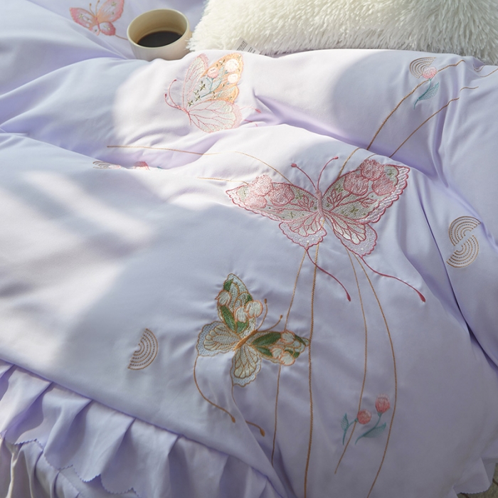 91家纺网 家纺一手货源 找家纺 包小包 2023春夏新款韩版蝶舞系列臻丝棉四件套 梦幻紫