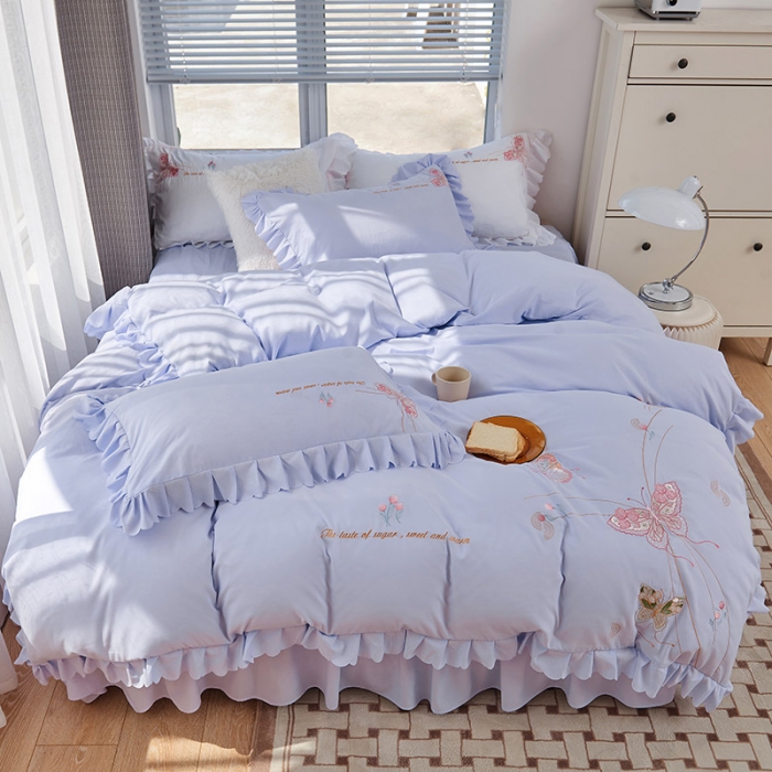 91家纺网 家纺一手货源 找家纺 包小包 2023春夏新款韩版蝶舞系列臻丝棉四件套 梦幻紫