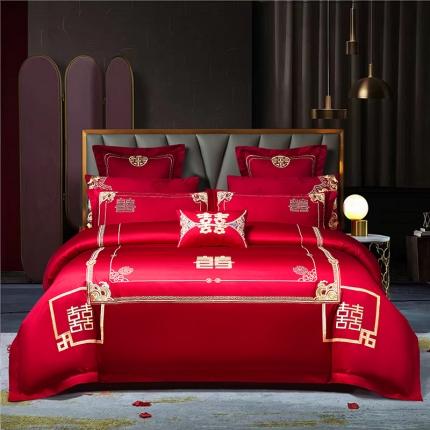 91家纺网 家纺一手货源 找家纺 博之洋婚庆 2022新款全棉刺绣婚庆四件套 双喜临门