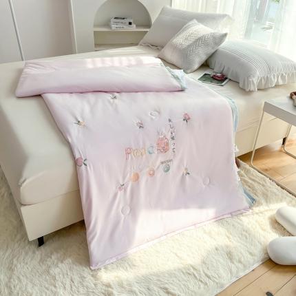 澳洲羽 2024新水氧棉刺绣拼角大豆夏凉被直播空调被子蜜桃粉