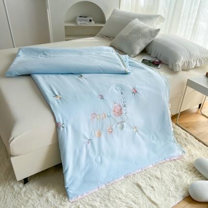 澳洲羽 2024新水氧棉刺绣拼角大豆夏凉被直播空调被子蜜桃蓝