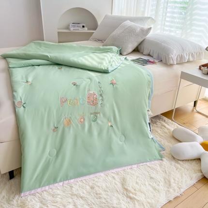 91家纺网 家纺一手货源 找家纺 澳洲羽 2024新水氧棉刺绣拼角大豆夏凉被直播空调被子蜜桃绿