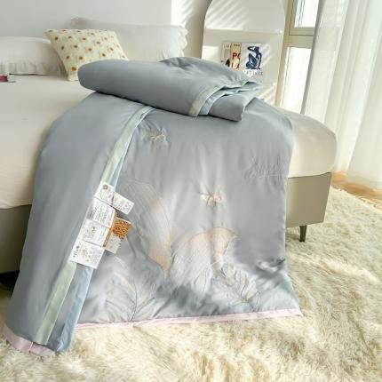 澳洲羽 2024新水氧棉刺绣拼角大豆夏凉被直播空调被子盛夏灰