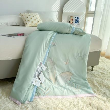 澳洲羽 2024新水氧棉刺绣拼角大豆夏凉被直播空调被子盛夏绿