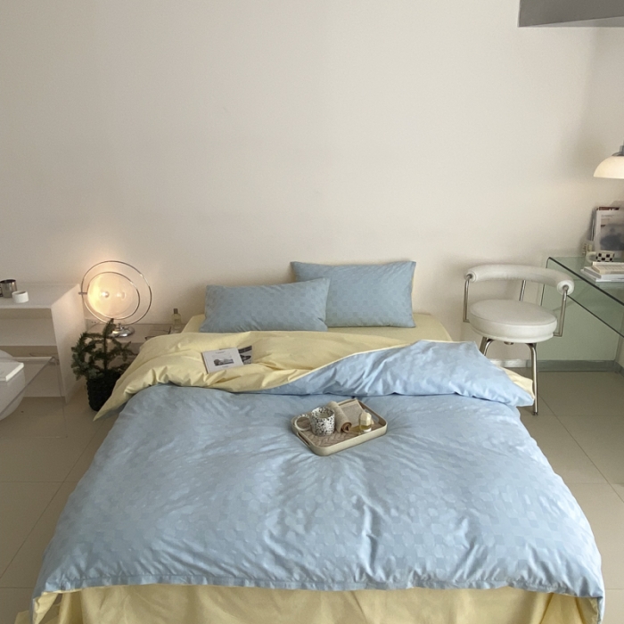 91家纺网 家纺一手货源 找家纺 (总)梦享生活 2022新款水洗棉华夫格双拼四件套