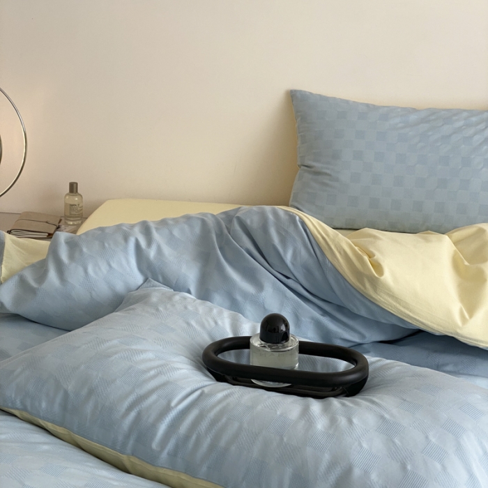 91家纺网 家纺一手货源 找家纺 (总)梦享生活 2022新款水洗棉华夫格双拼四件套