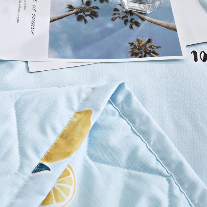 91家纺网 家纺一手货源 找家纺 欧雅搁 2025新款水洗棉印花夏凉被 柠檬蓝