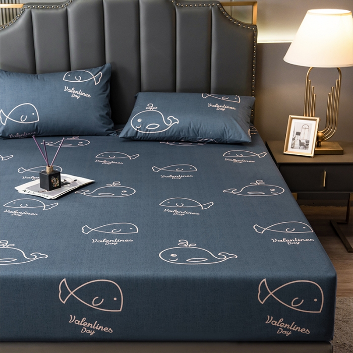 91家纺网 家纺一手货源 找家纺 雯豆 2022新款单层防水磨毛床笠 魔法鱼-防水款