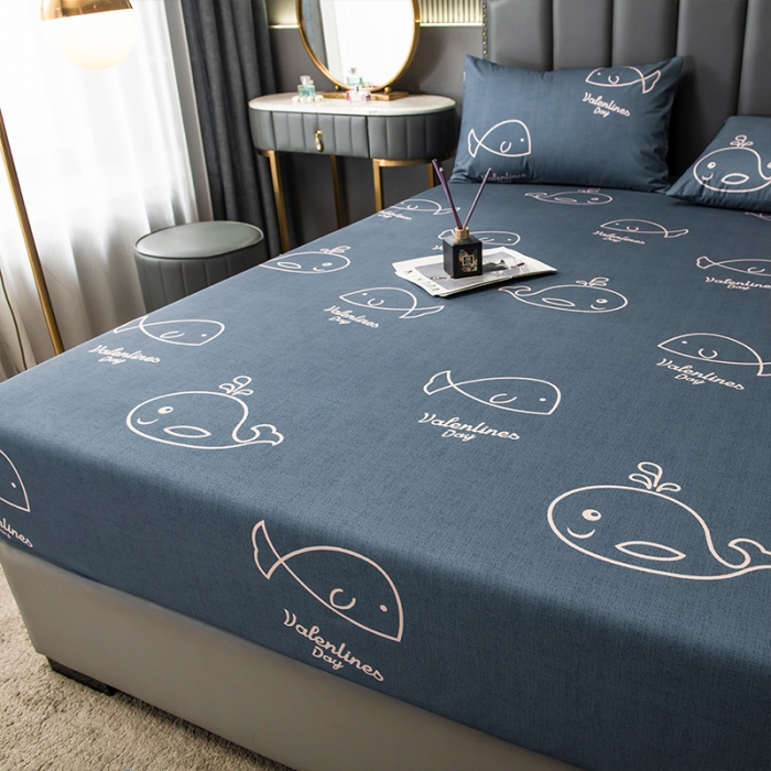 91家纺网 家纺一手货源 找家纺 雯豆 2022新款单层防水磨毛床笠 魔法鱼-防水款