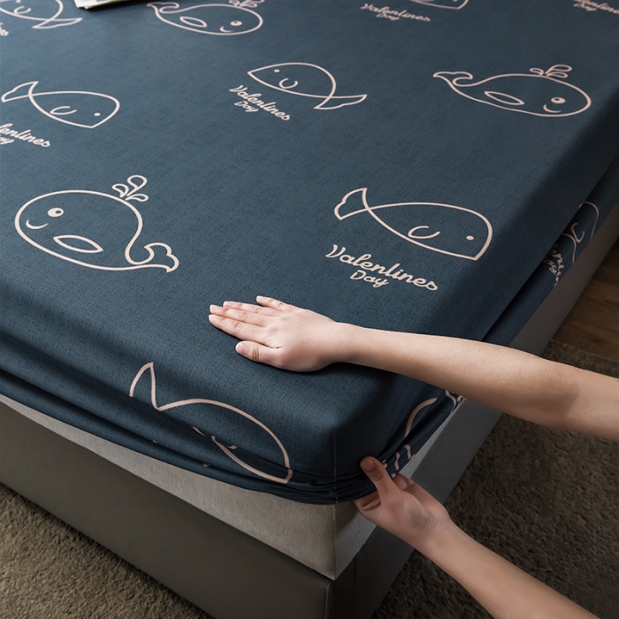 91家纺网 家纺一手货源 找家纺 雯豆 2022新款单层防水磨毛床笠 魔法鱼-防水款