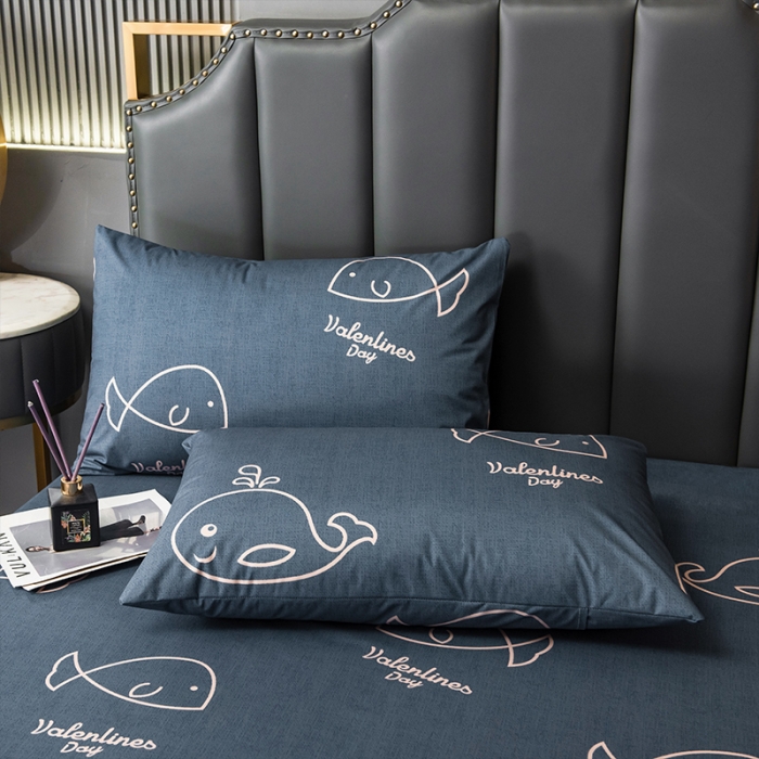 91家纺网 家纺一手货源 找家纺 雯豆 2022新款单层防水磨毛床笠 魔法鱼-防水款