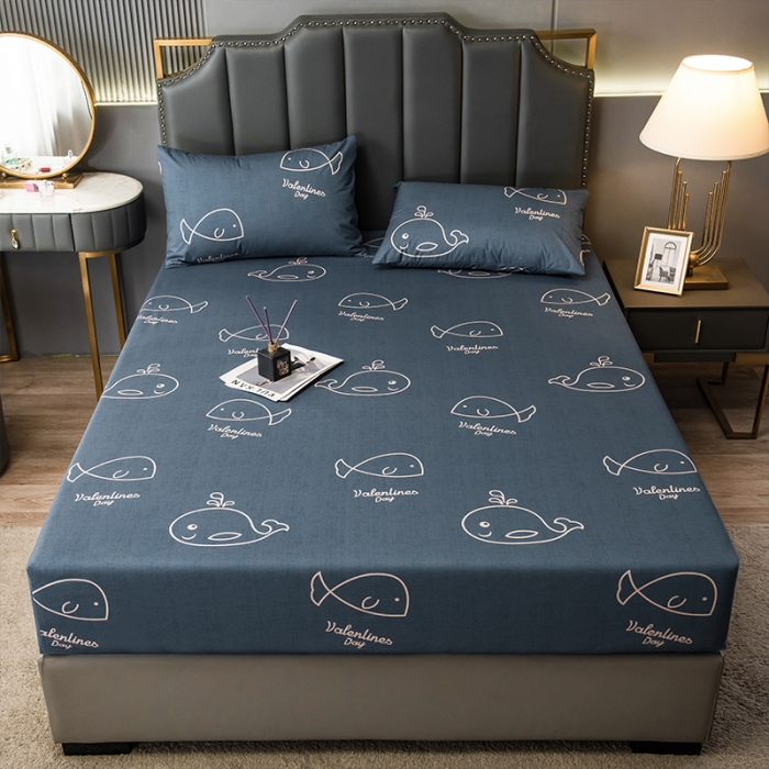 91家纺网 家纺一手货源 找家纺 雯豆 2022新款单层防水磨毛床笠 魔法鱼-防水款