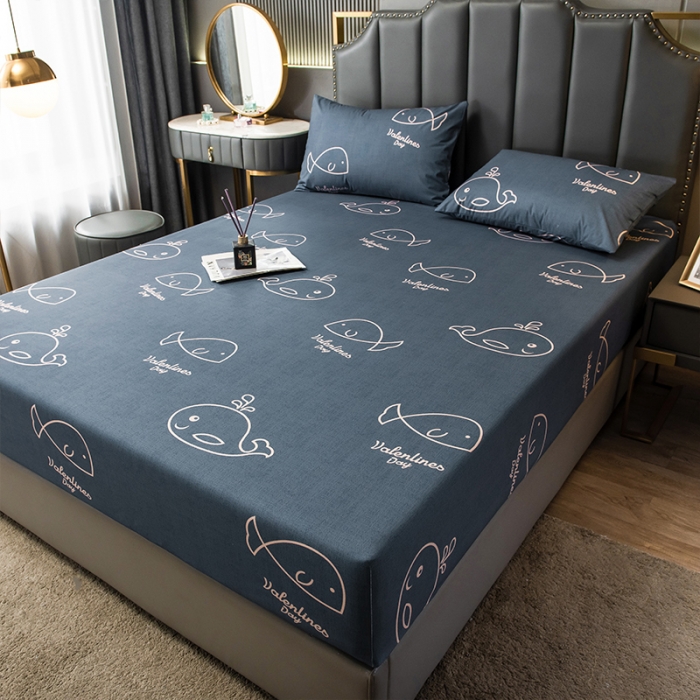 91家纺网 家纺一手货源 找家纺 雯豆 2022新款单层防水磨毛床笠 魔法鱼-防水款