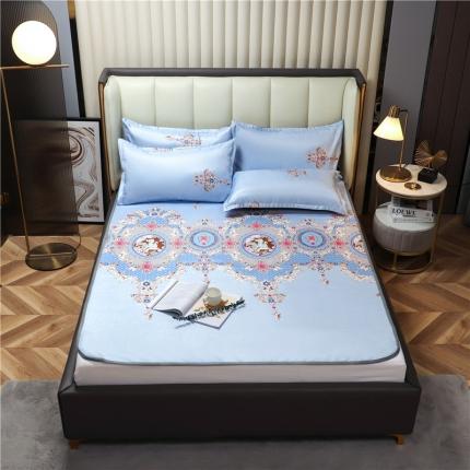 91家纺网 家纺一手货源 找家纺 曼璐床单款冰丝席三件套凉席冰丝席空调软席可水洗北欧风情绑带款