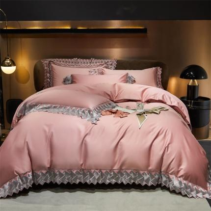 91家纺网 家纺一手货源 找家纺 2023名品优仓直播爆款奥黛丽系列100s长绒棉四件套 奥黛丽 粉豆沙