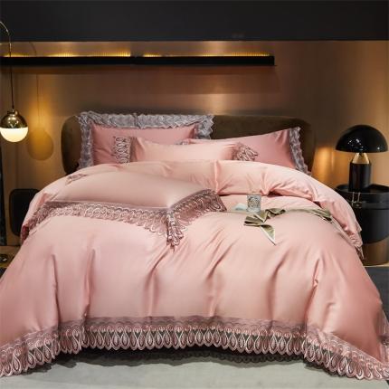 91家纺网 家纺一手货源 找家纺 2023名品优仓直播爆款奥黛丽系列100s长绒棉四件套 奥黛丽 粉玉