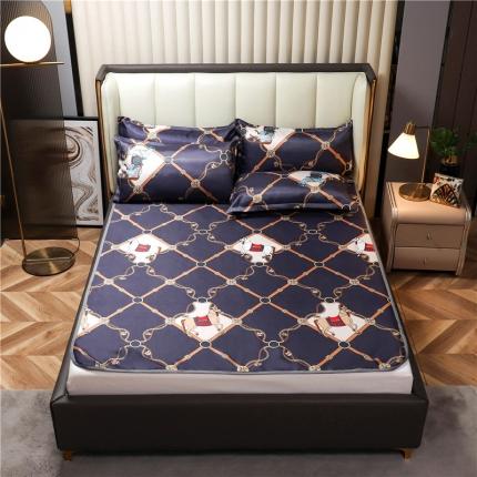 91家纺网 家纺一手货源 找家纺 曼璐床单款冰丝席三件套凉席冰丝席空调软席可水洗罗马时尚绑带款