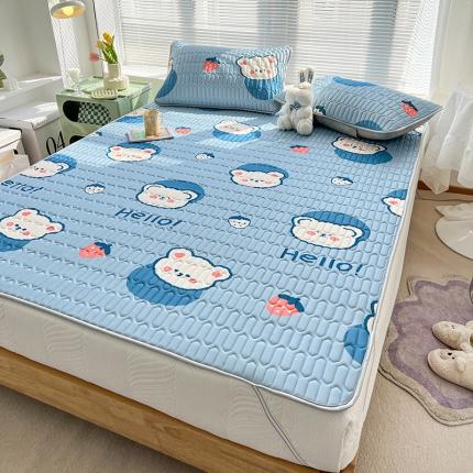 91家纺网 家纺一手货源 找家纺 慕尚 小清新床席款乳胶席三件套（带氨纶0.5mm） 熊熊蓝