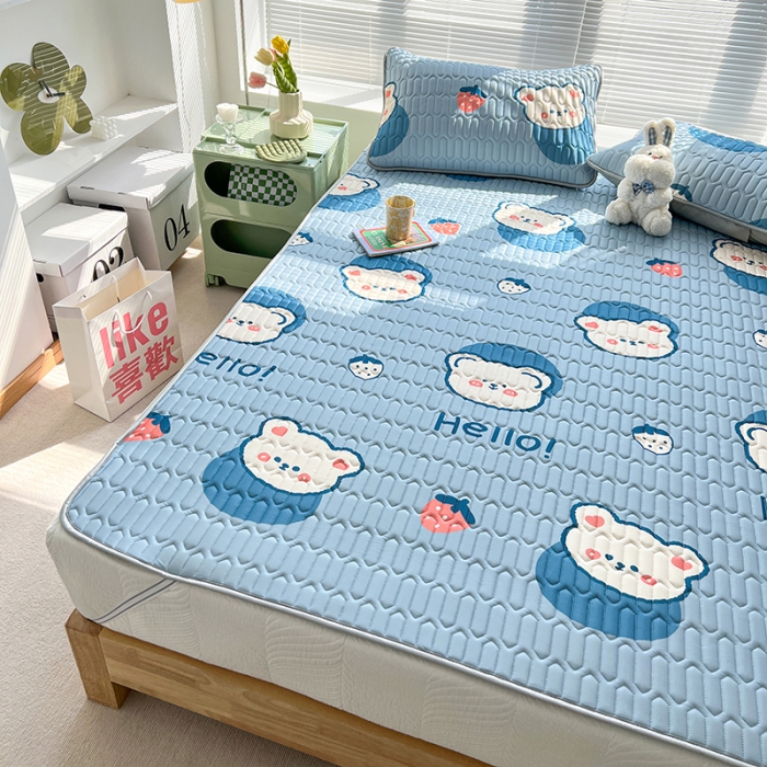 91家纺网 家纺一手货源 找家纺 慕尚 小清新床席款乳胶席三件套（带氨纶0.5mm） 熊熊蓝