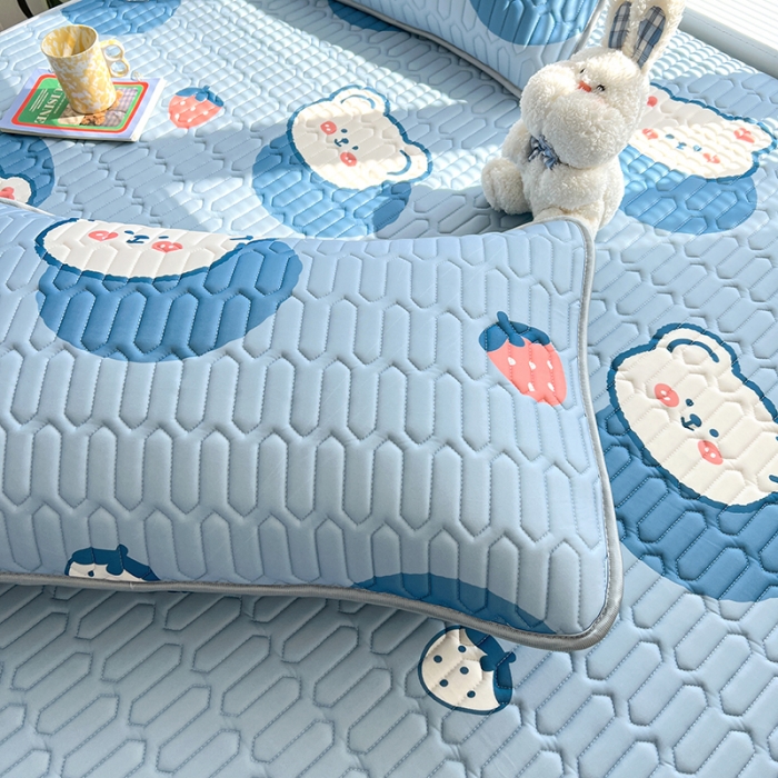 91家纺网 家纺一手货源 找家纺 慕尚 小清新床席款乳胶席三件套（带氨纶0.5mm） 熊熊蓝