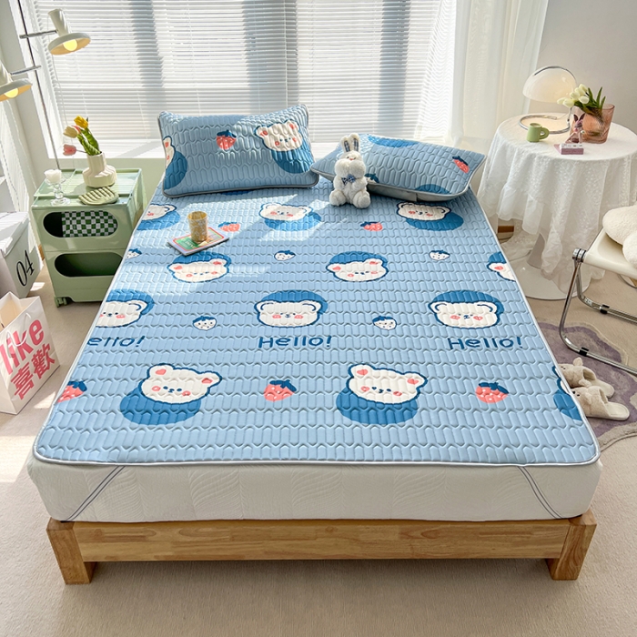 91家纺网 家纺一手货源 找家纺 慕尚 小清新床席款乳胶席三件套（带氨纶0.5mm） 熊熊蓝