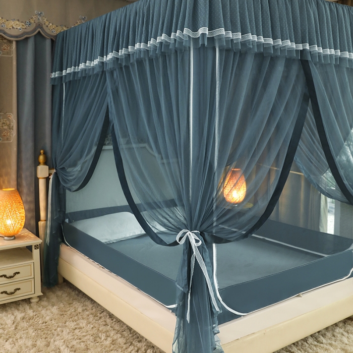 91家纺网 家纺一手货源 找家纺 多功能二合一蚊帐坐床落地蚊帐 雾霾蓝（坐床配落地纱帘）